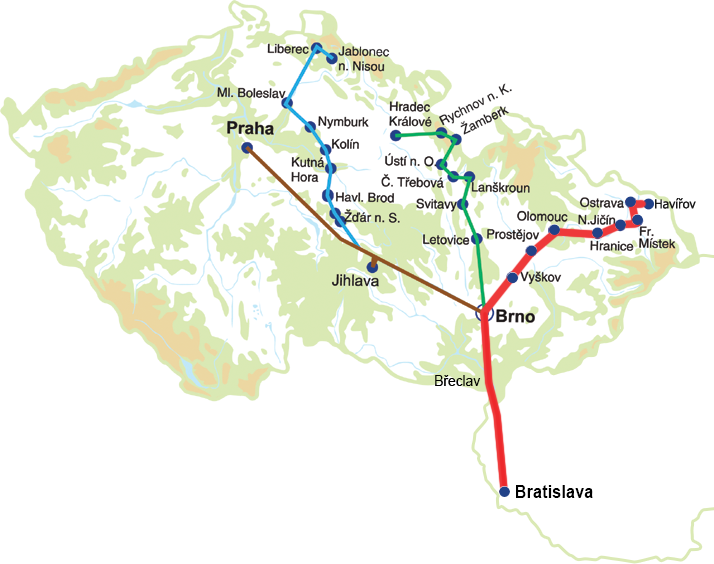 mapa svozu do Brna